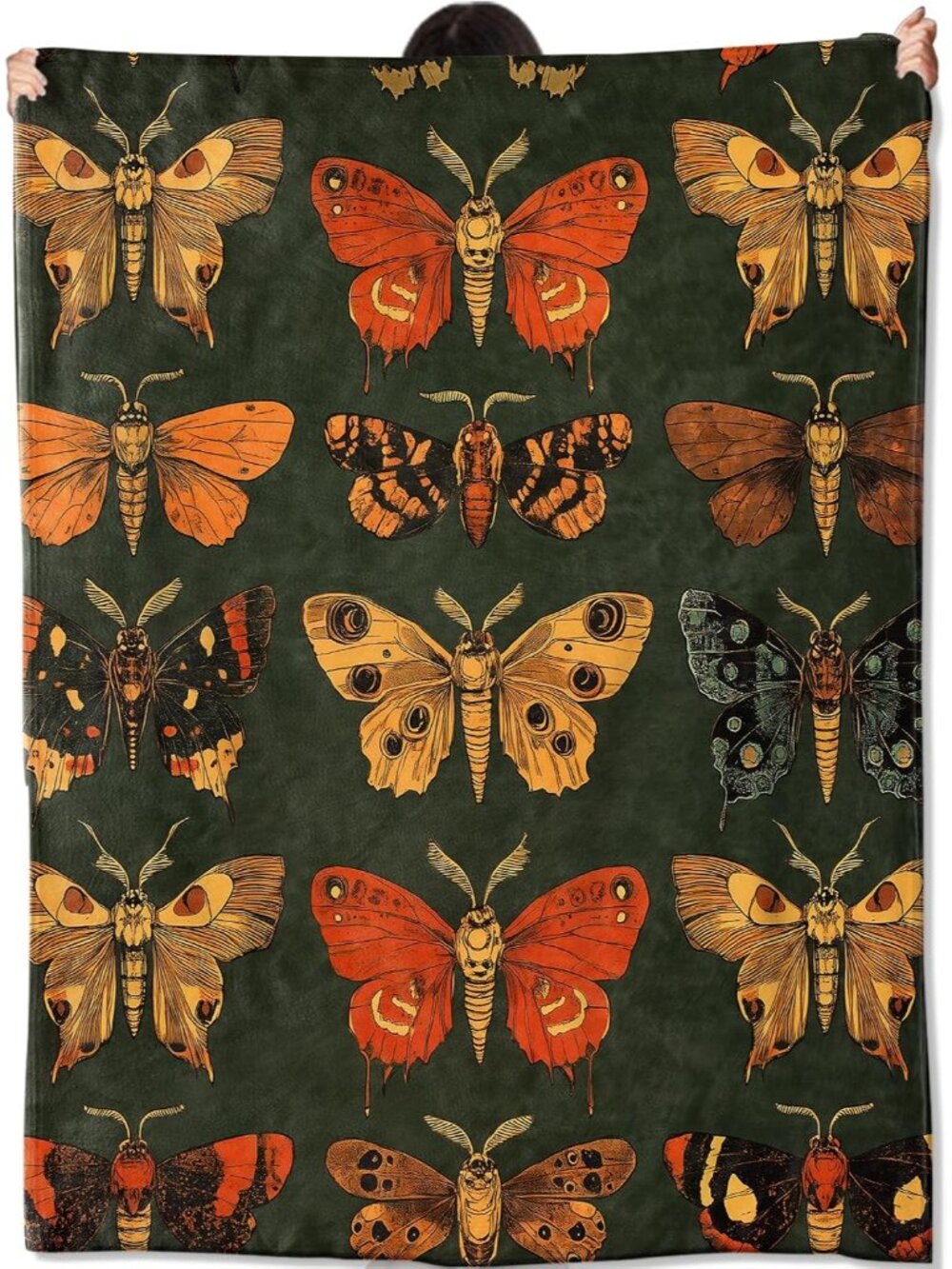 Vintage Moth and Butterfly Blanket Gifts for Kids Women Adult Girls,Insect Art D